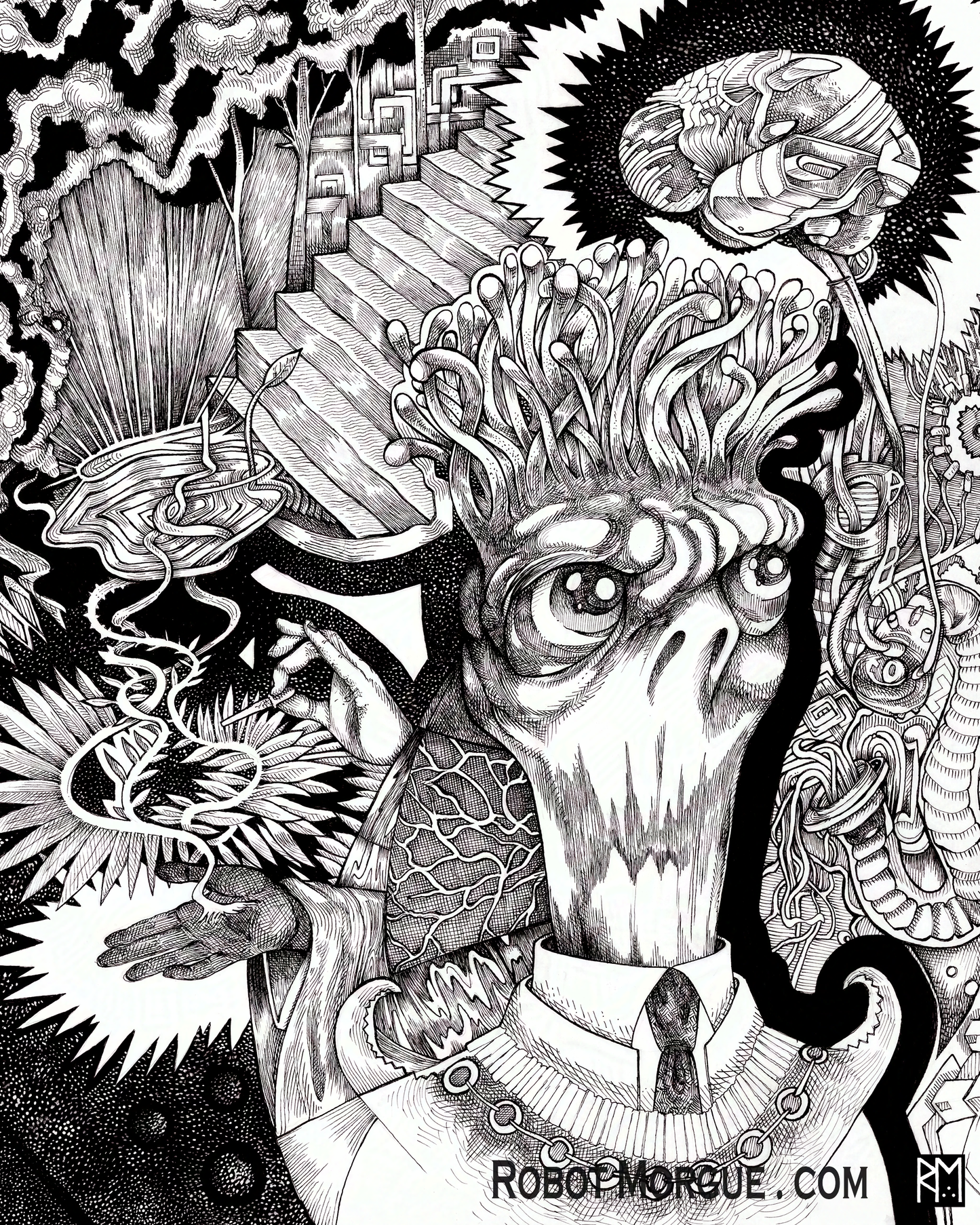 Cerebral Stairway — Alien Consciousness Fine Art Print | Extraterrestrial Mind Wall Art