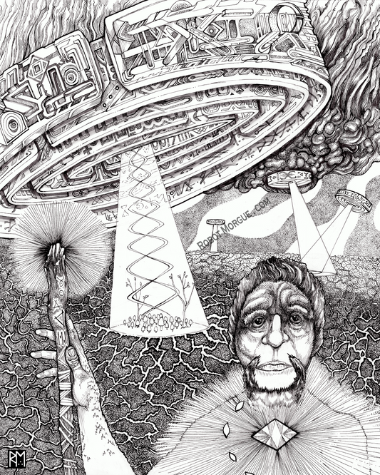 Ancestor - Ancient Aliens Wall Art — Prehistoric UFO Visitation Print
