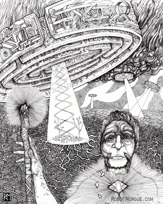 Ancestor - Ancient Aliens Wall Art — Prehistoric UFO Visitation Print