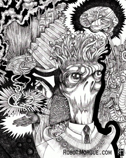 Cerebral Stairway — Alien Consciousness Fine Art Print | Extraterrestrial Mind Wall Art