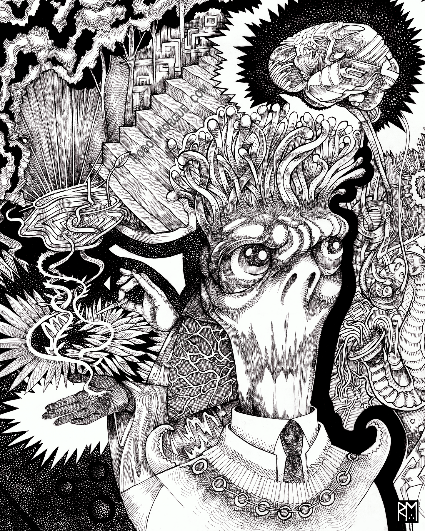 Cerebral Stairway — Alien Consciousness Fine Art Print | Extraterrestrial Mind Wall Art