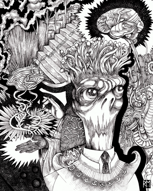Cerebral Stairway — Alien Consciousness Fine Art Print | Extraterrestrial Mind Wall Art